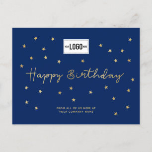 Voeg Logo Gold Stars Blue Business Happy Birthday  Feestdagenkaart