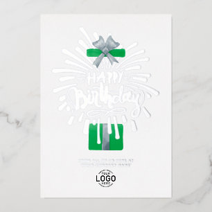 Voeg Logo Groene Gift Fireworks Birthday toe Folie Uitnodiging