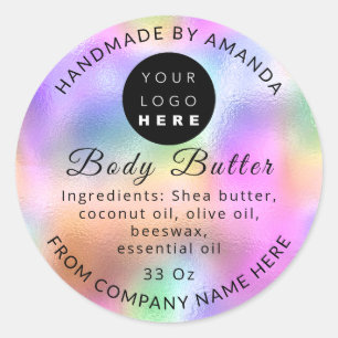 Voeg Logo-naam Body Butter Cosmetics Holografen Ro Ronde Sticker