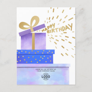 Voeg Logo Paarse blauwe cadeaudozen toe Feestdagenkaart