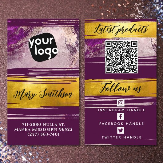 Voeg Logo & QR-code toe Modern Gold Paars, speciaa Visitekaartje