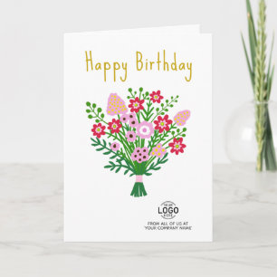 Voeg Logo roze Rode Folk Flowers Business Birthday Kaart