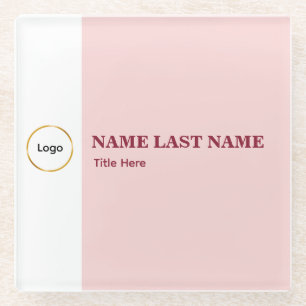 Voeg Logo Toe Eenvoudige Blush Roze Naam Titel Glazen Onderzetter