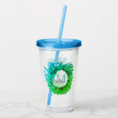 Voeg monogram roze groene kerstkrans toe acryl drinkbeker (Achterkant)