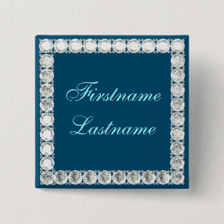 Voeg naam-aanpasbaar ruitblauw toe vierkante button 5,1 cm