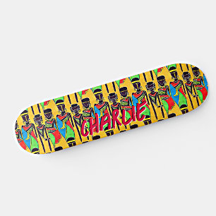 Voeg Naam, Abstracte Afbeeldingen op Geel Schaats  Skateboard