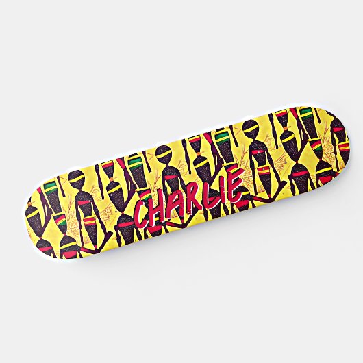 Voeg Naam, Abstracte Afrikaanse Cijfers op Geel to Skateboard