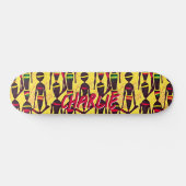 Voeg Naam, Abstracte Afrikaanse Cijfers op Geel to Skateboard (Horizontaal)