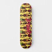 Voeg Naam, Abstracte Afrikaanse Cijfers op Geel to Skateboard (Voorkant)