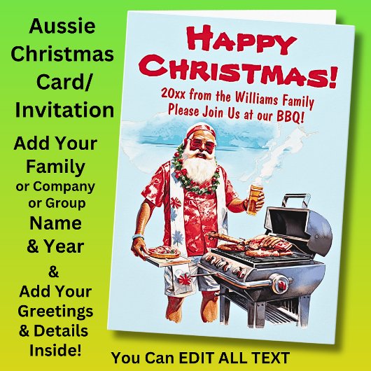 Voeg naam begroetingstekst, Santa BBQ Kerst uitnod Kaart