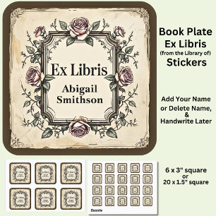 Voeg Naam Ex Libris Antiek Boek Toe  Vierkante Sticker