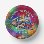 Voeg naam jaar, stoomtrein vuurwerk Nieuwjaar Papieren Kommen (Voorkant)