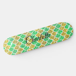 Voeg Naam of Tekst Groene Goudzeemeerminnen toe Skateboard