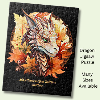 Voeg naam of tekst toe, draak met herfstbladeren legpuzzel