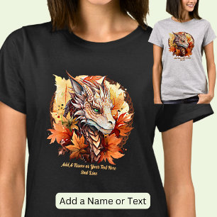 Voeg naam of tekst toe, draak met herfstbladeren t-shirt