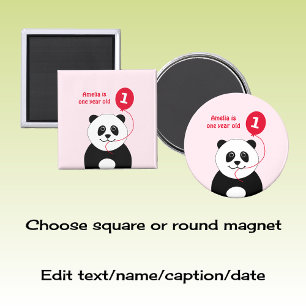 Voeg naam panda 1e verjaardag roze rood toe magneet