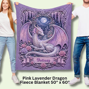 Voeg naam Roze Draak met Maan & Wisteria toe Fleece Deken