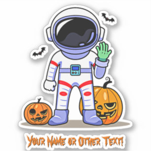 Voeg Naam Schattige Astronaut Pompoenen Vleermuize Sticker
