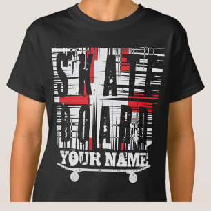 Voeg Naam Skateboard toe Verhard Wit op Zwart T-shirt