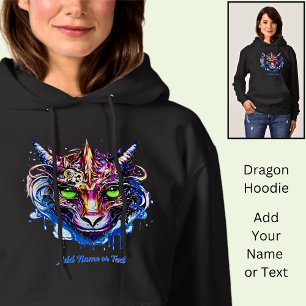 Voeg naam tekst, blauw roze fantasie draak groene hoodie