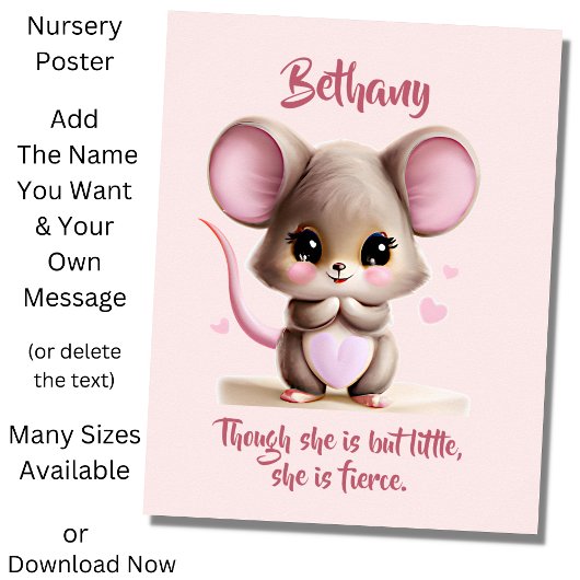 Voeg Naam Tekst Toe, Baby Muis met Grote Oren op R Poster
