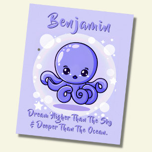 Voeg Naam Tekst Toe, Blauwe Baby Octopus in Bubbel Poster