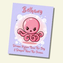 Voeg Naam Tekst toe, Roze Baby Octopus in Bel in d Poster