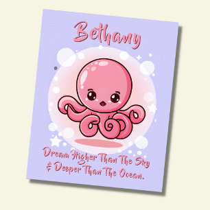 Voeg Naam Tekst toe, Roze Baby Octopus in Bubbel i Poster