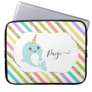 Voeg naam toe aan de speciale regenboog Narwhal Go Laptop Sleeve