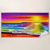 Voeg Naam toe, Abstracte Zonnetijd over de Oceaan Strandlaken (Voorkant)