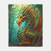 Voeg naam toe, Aqua Gold Forest Dragon Fleece Deken (Voorkant)