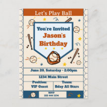 Voeg naam toe - Baseball Verjaardagsuitnodiging vo