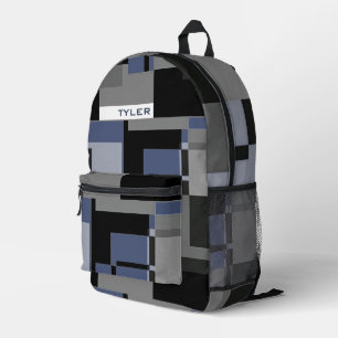 Voeg naam toe Blauw en Grijs Abstract Modern Minim Bedrukte Rugzak