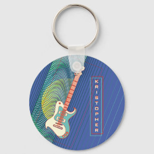 Voeg naam toe Cool moderne teal & blauwe elektrisc Sleutelhanger