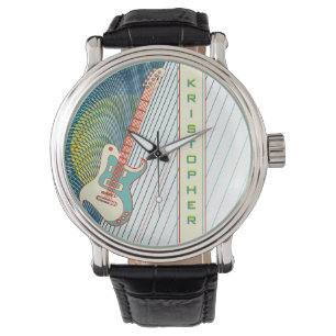 Voeg naam toe Cool Moderne Witte & Teal Elektrisch Horloge