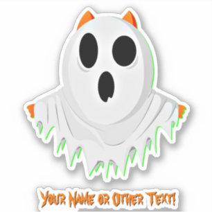 Voeg Naam toe, Cute Cat Kitten Ghost White Oranje  Sticker