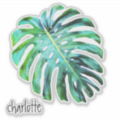Voeg naam toe Elegant Tropical Leaf Modern Typogra Sticker (Voorkant)