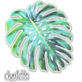 Voeg naam toe Elegant Tropical Leaf Modern Typogra Sticker (Voorkant)
