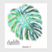 Voeg naam toe Elegant Tropical Leaf Modern Typogra Sticker (Vel)