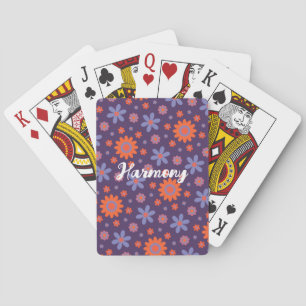 Voeg Naam Toe Gelukkige Retro Bloemen 70s Madelief Pokerkaarten