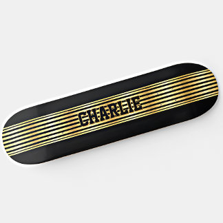 Voeg Naam toe, Gold Stripe op Black Skateboard