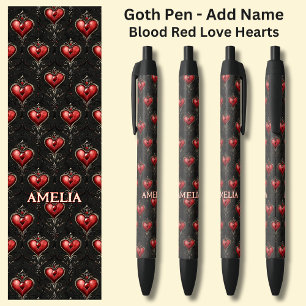 Voeg naam toe, Gothic Gothic Blood Red Valentijns Zwarte Inkt Pen