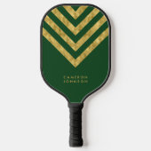 Voeg naam toe Groen en Faux Gold Chevron Pickleball Paddle (Voorkant)