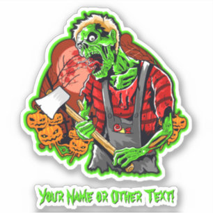 Voeg naam toe, Groene Ax Murderer Monster Pumpkins Sticker