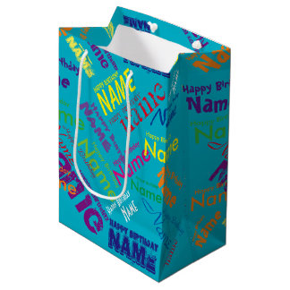 Voeg Naam toe, Happy Birthday Medium Gift Bag Cadeauzakje