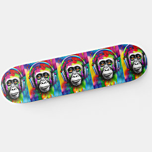 Voeg Naam toe, Kleurrijke Aap met Koptelefoon  Skateboard