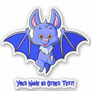 Voeg Naam toe, Kute Blue Baby Bat met het Vliegen  Sticker