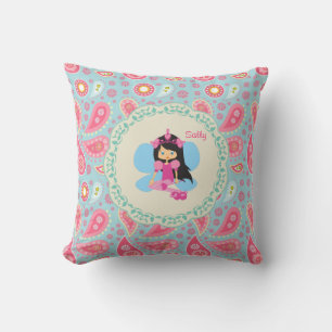 Voeg naam toe Pretty Fairy roze paisley kinderkame Kussen