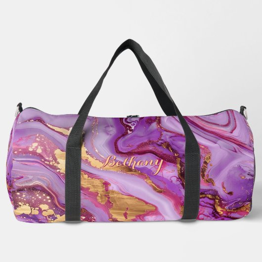 Voeg naam toe Roze Paarse Goud Marbled Plunjezak (Voorkant)