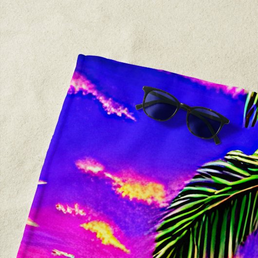 Voeg Naam toe, Stijlvolle strand Zonneset met palm Strandlaken (In situ)